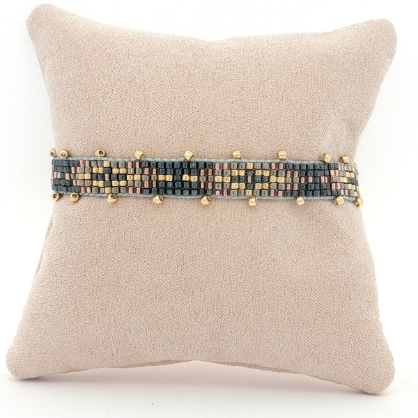 25-7967 Pulsera rombos gris y rosegold