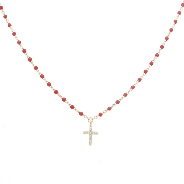 25-1058 Collar esmaltado rojo con cruz