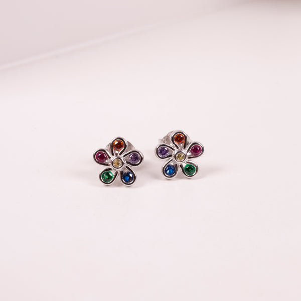 24-02151 Aretes flor colores plateado