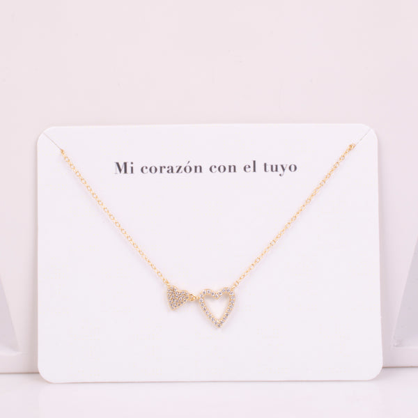 04230 Collar dos corazones dorado