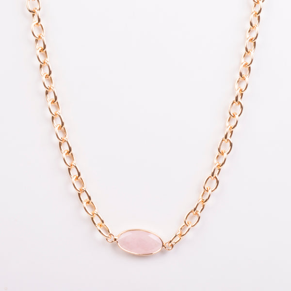 25-9373 Collar cadena con cuarzo rosa al centro