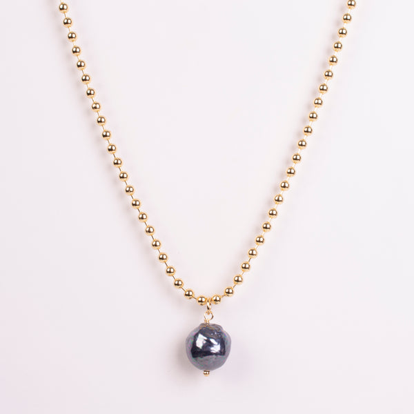 24-9361  COLLAR CADENA BOLITAS CON PERLA NEGRA