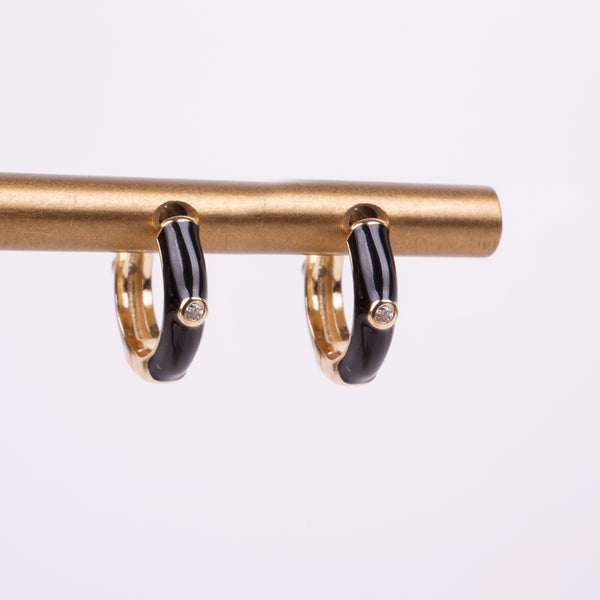 04165N Arracadas esmaltado negro con zirconia