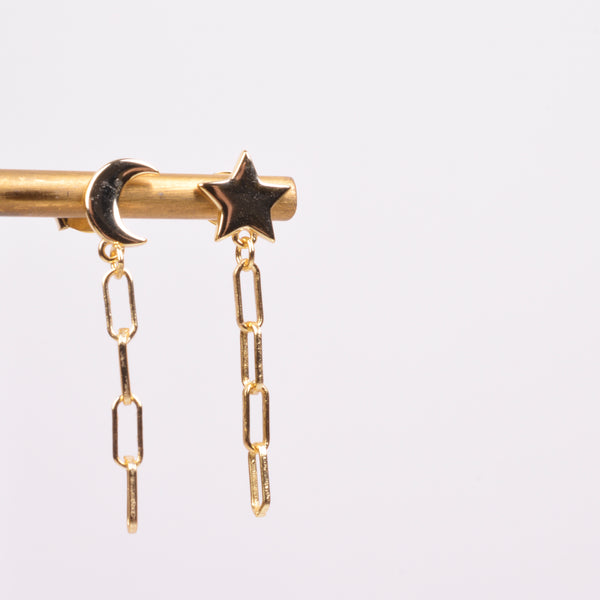 0418 ARETES LUNA Y ESTRELLA CON CADENA